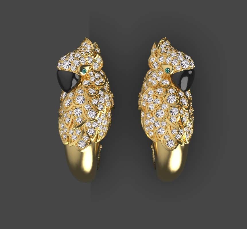 parrot  earrings 3D print model_13