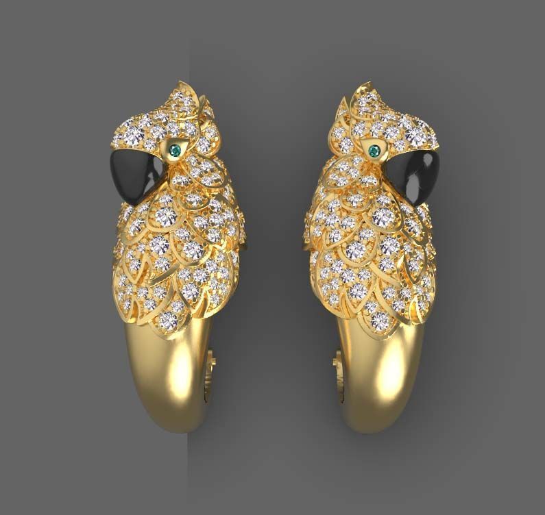 parrot  earrings 3D print model_15