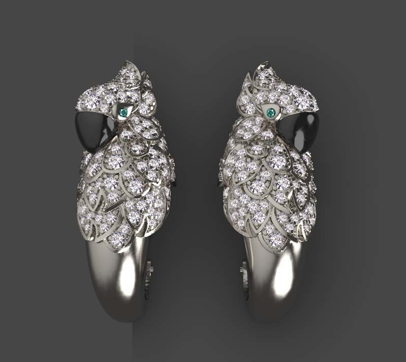 parrot  earrings 3D print model_26