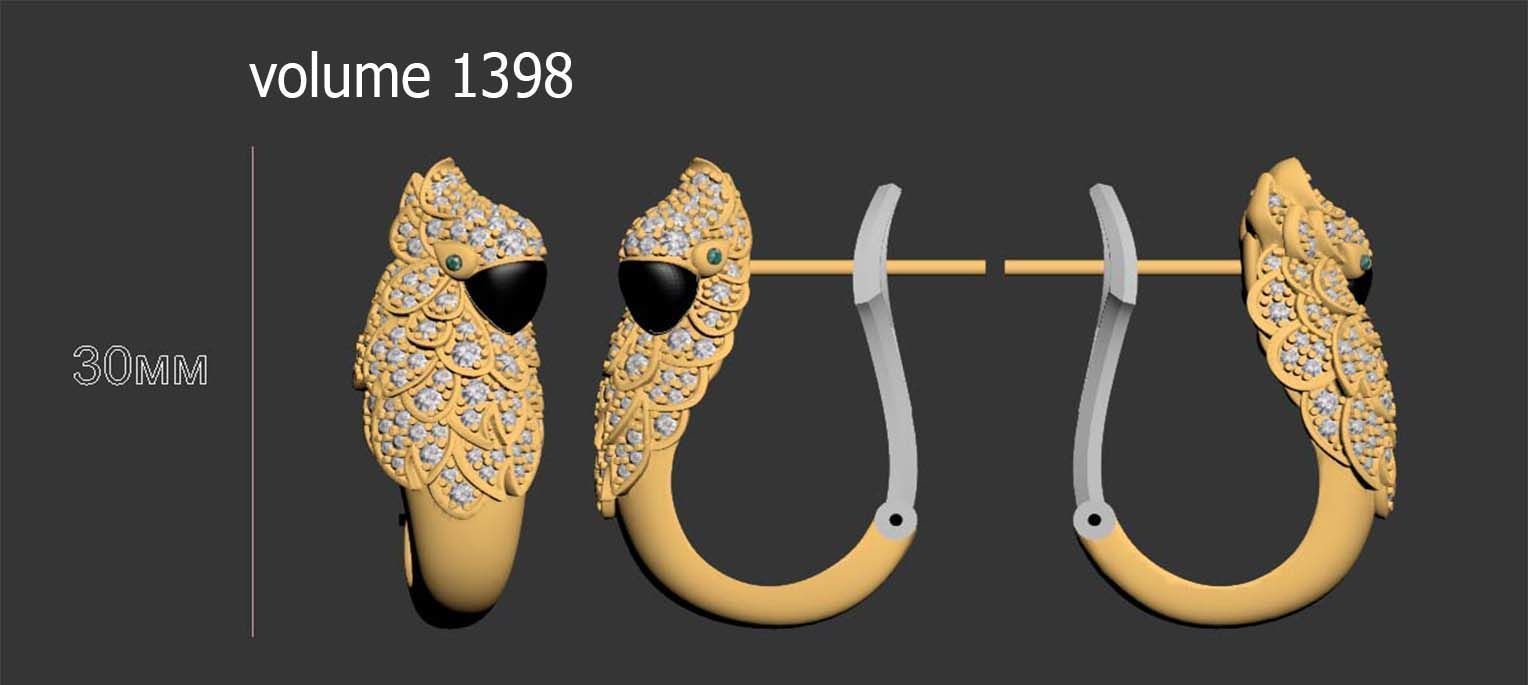 parrot  earrings 3D print model_16