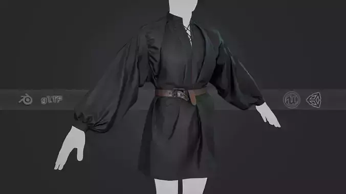 Black Medieval Shirt With Brown Belt