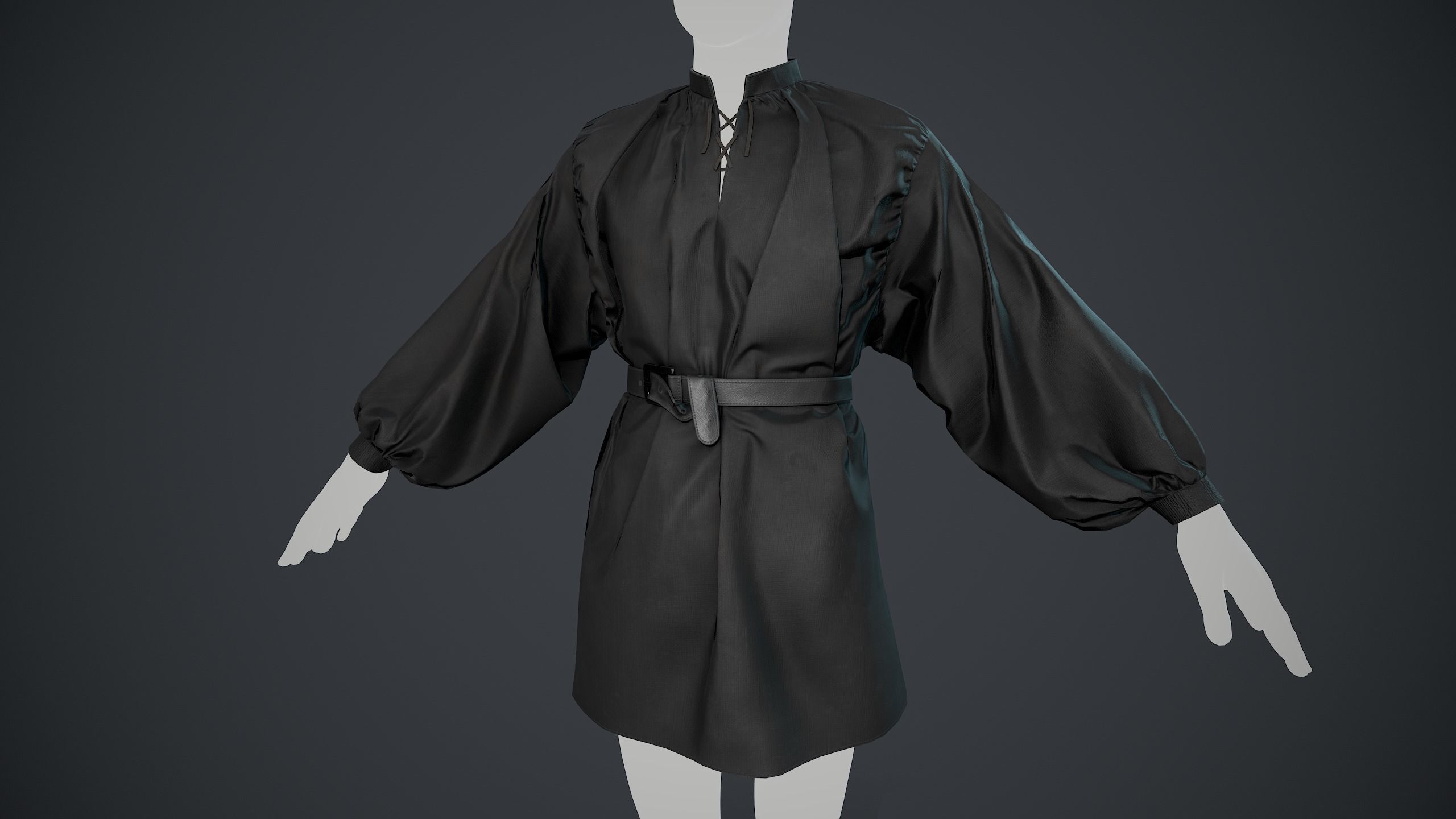 Full Black Medieval Shirt  Low-poly 3D model_22