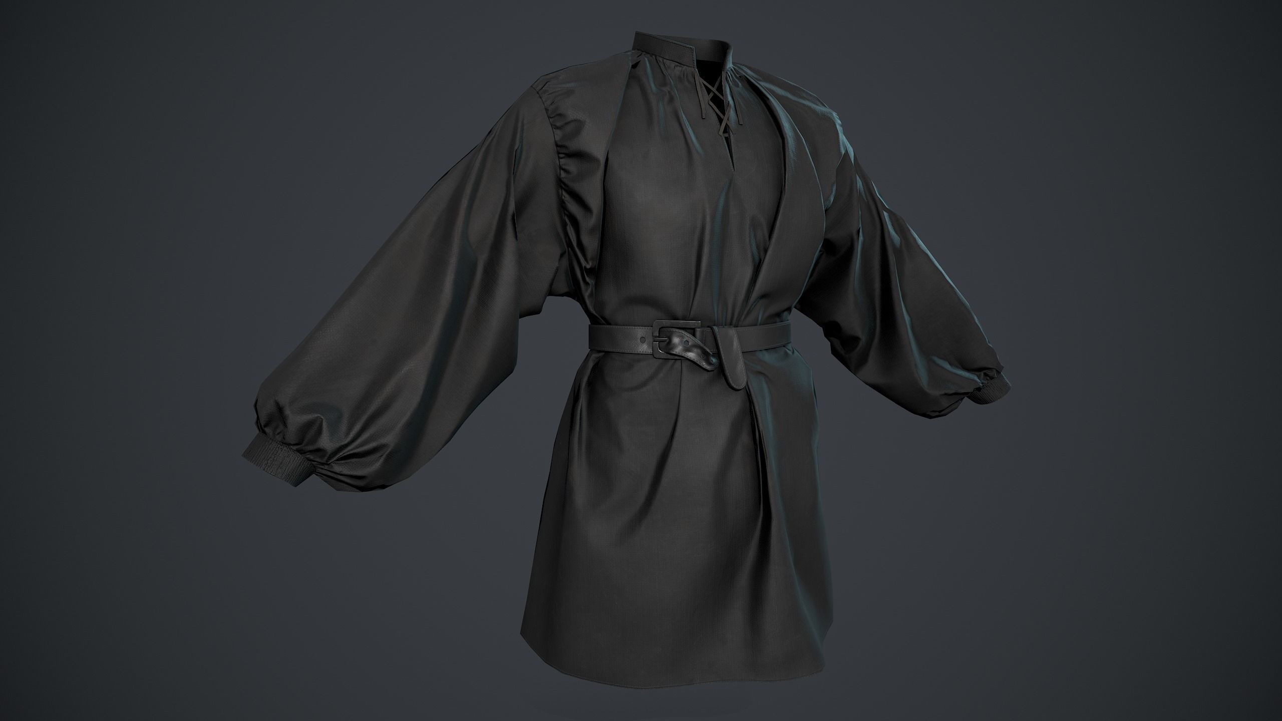 Full Black Medieval Shirt  Low-poly 3D model_15