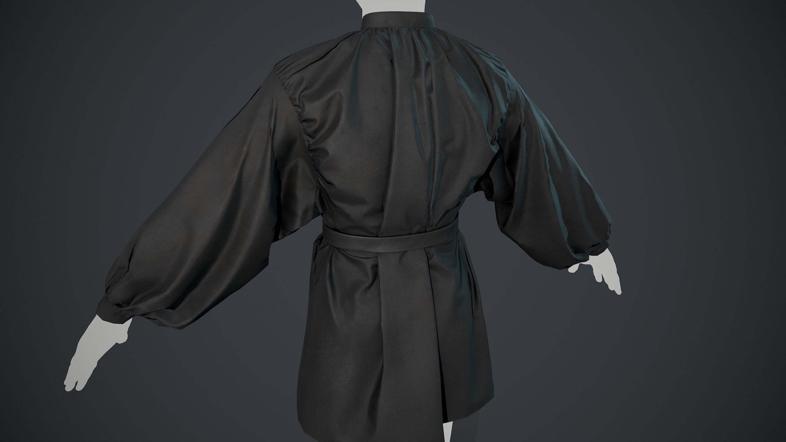 Full Black Medieval Shirt  Low-poly 3D model_9