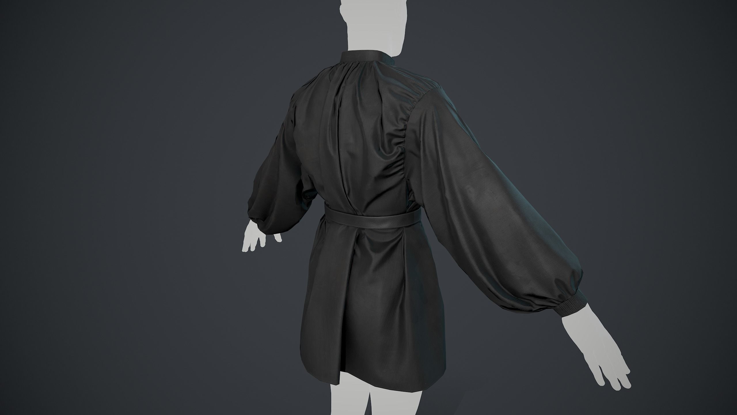 Full Black Medieval Shirt  Low-poly 3D model_7