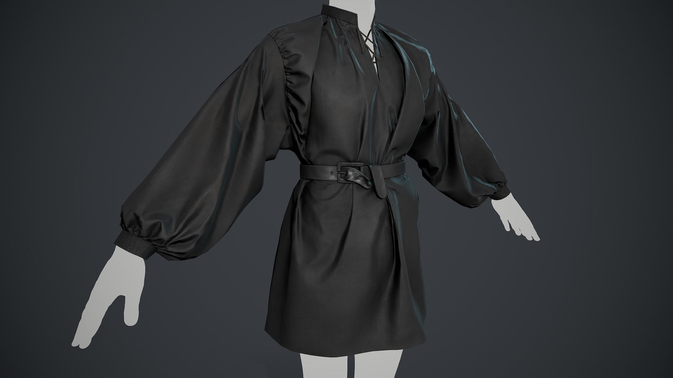 Full Black Medieval Shirt  Low-poly 3D model_18