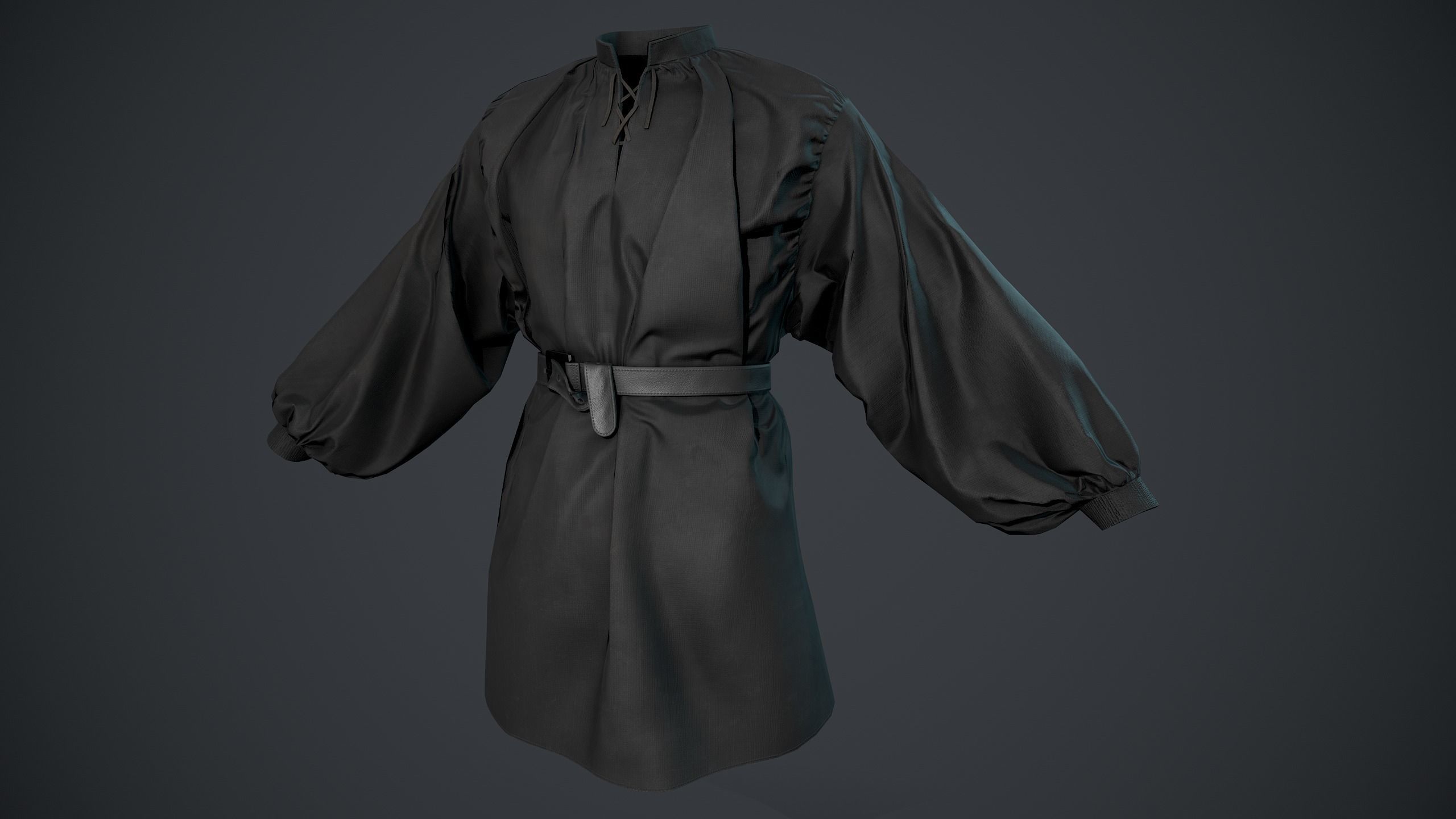 Full Black Medieval Shirt  Low-poly 3D model_1