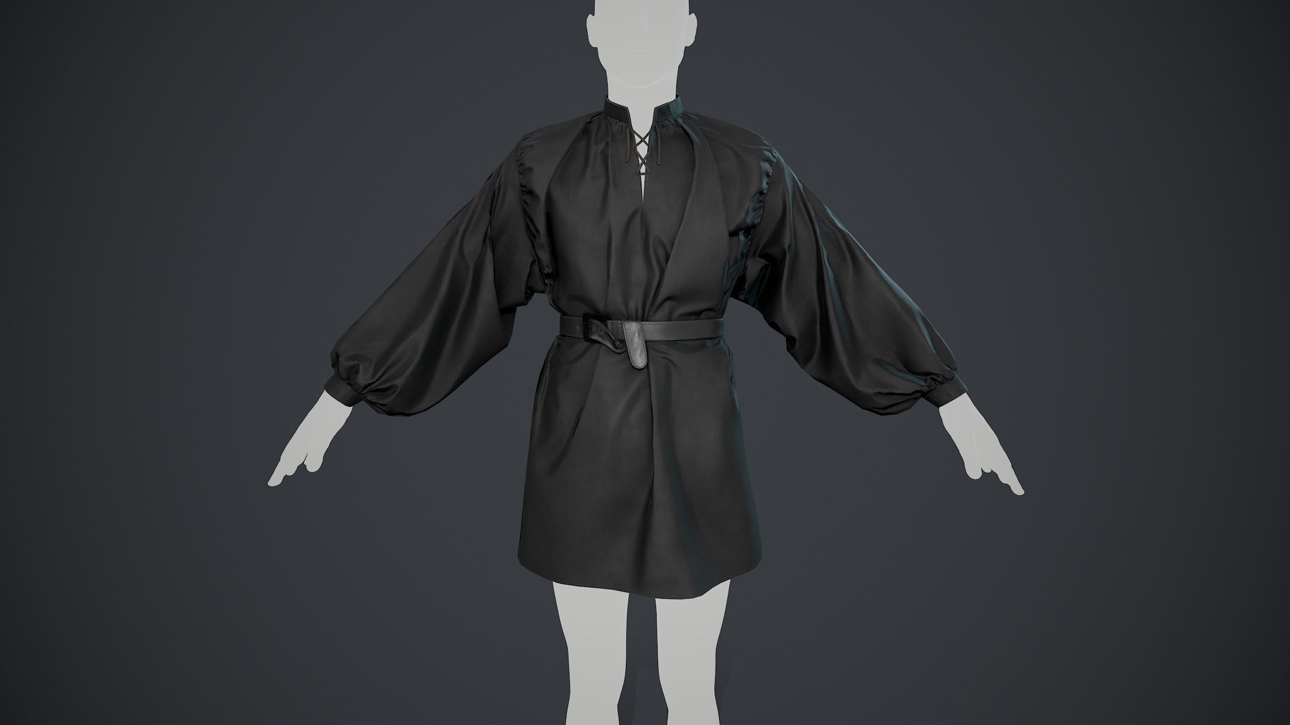 Full Black Medieval Shirt  Low-poly 3D model_19