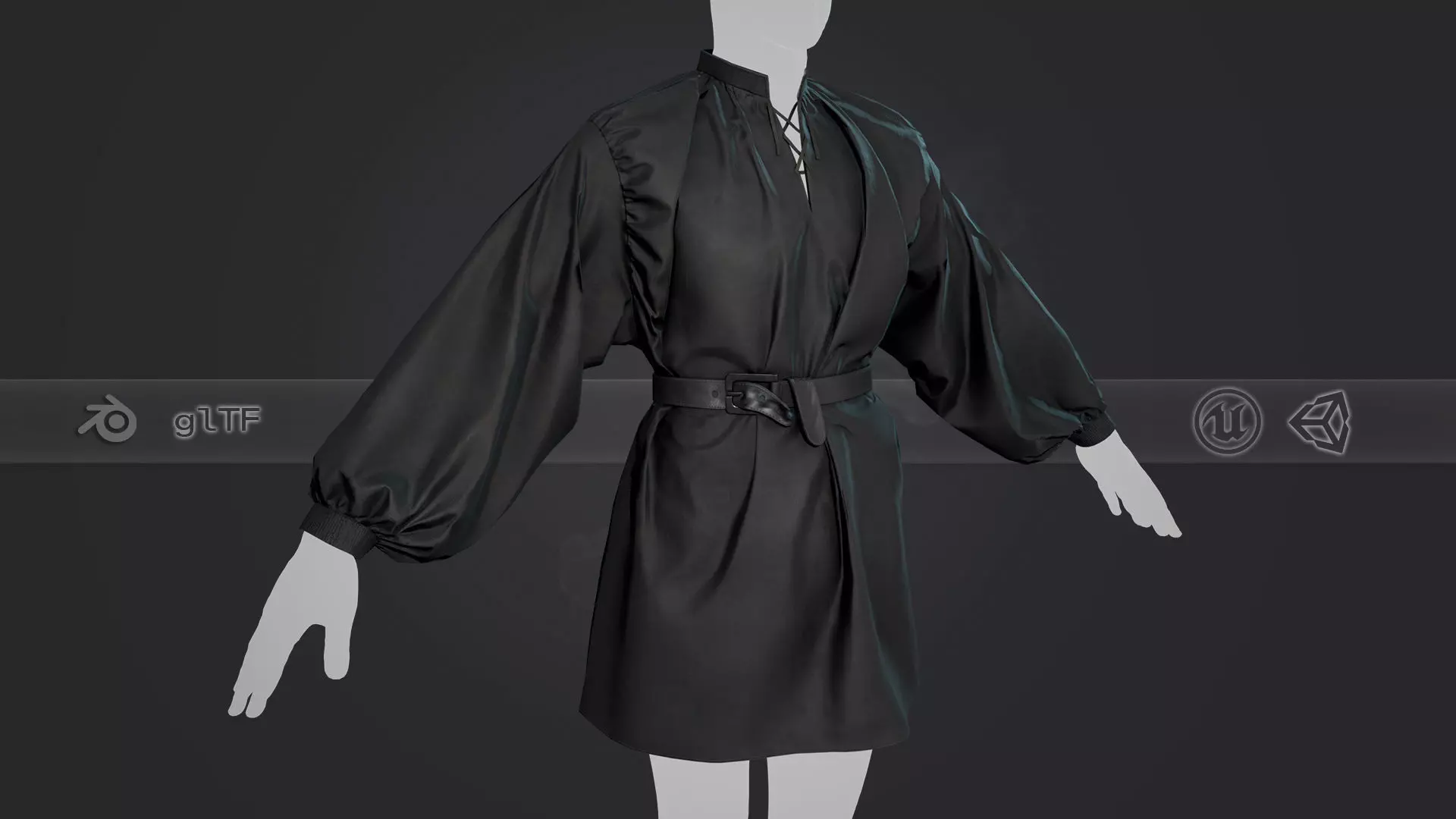 Full Black Medieval Shirt  Low-poly 3D model_0