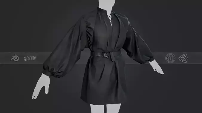 Full Black Medieval Shirt  Low-poly 3D model
