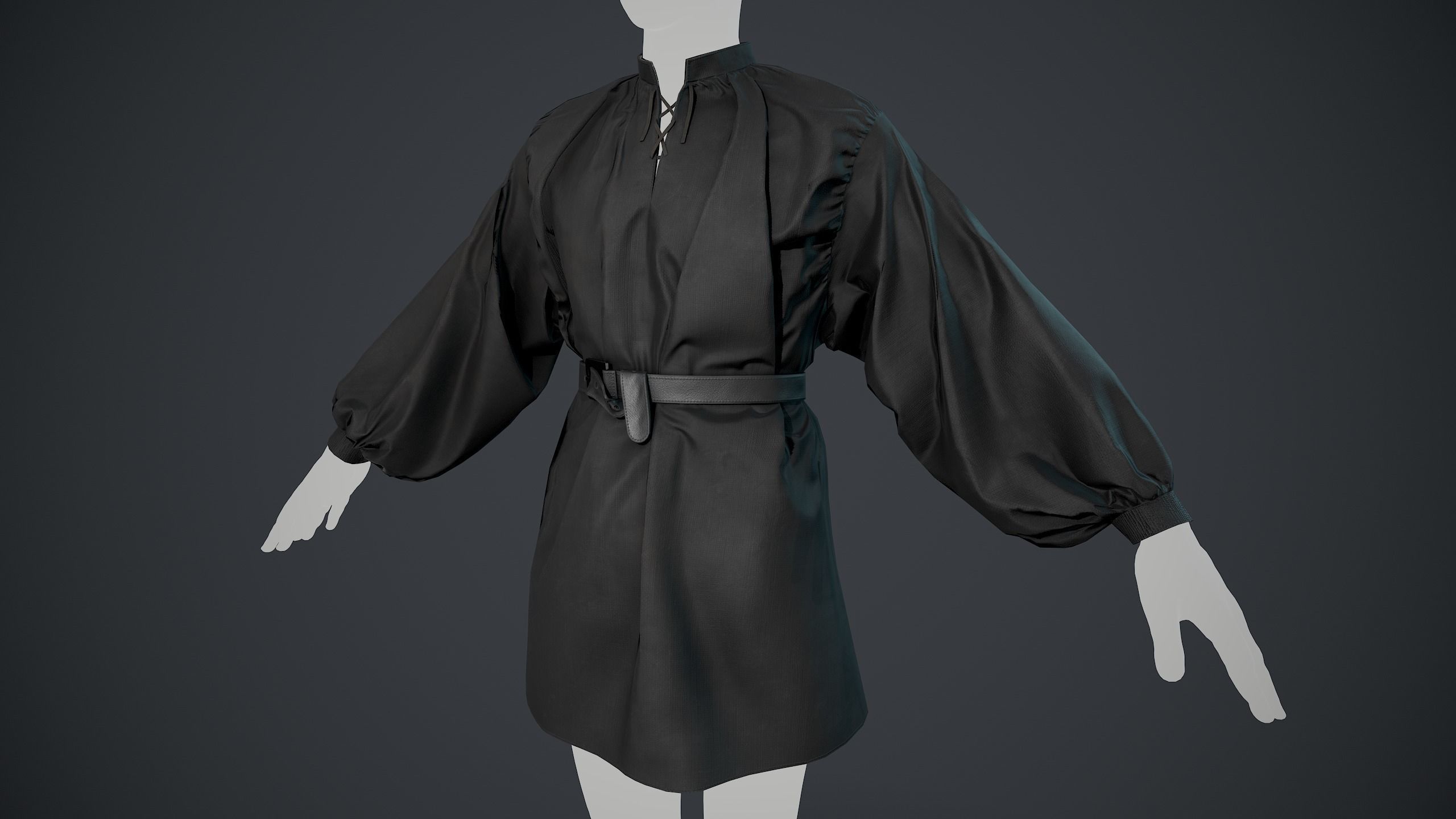 Full Black Medieval Shirt  Low-poly 3D model_8