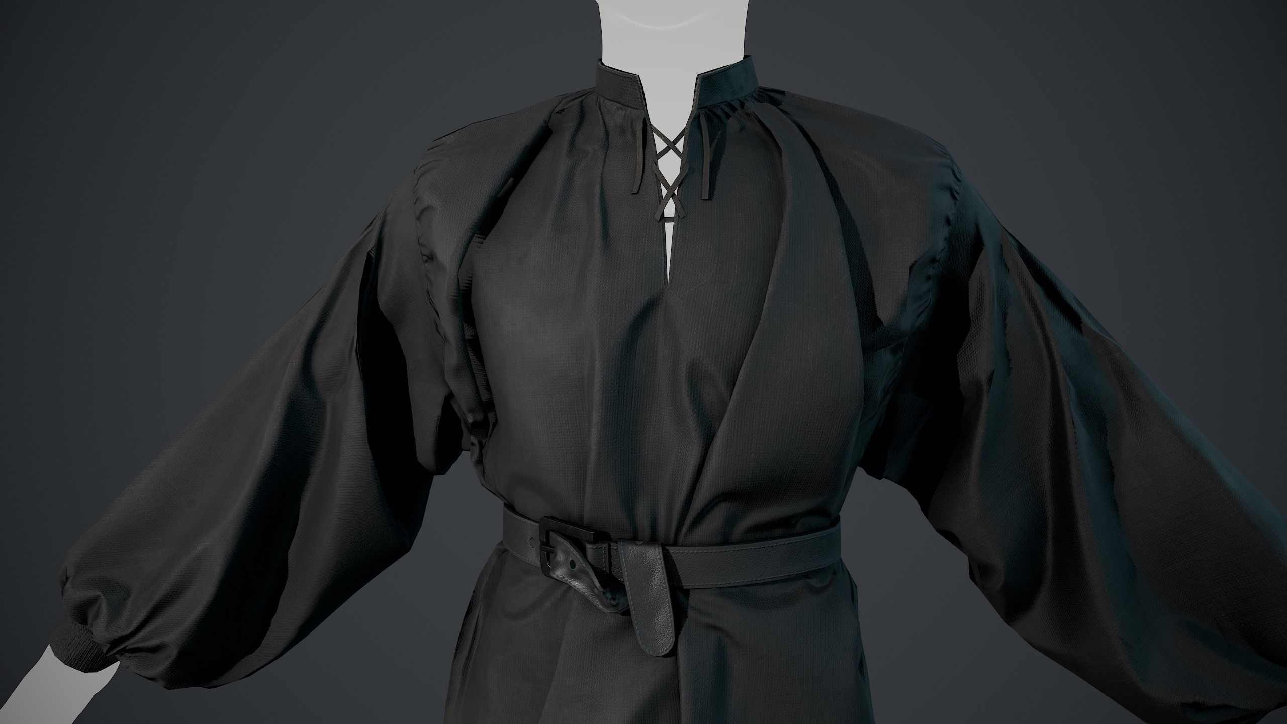 Full Black Medieval Shirt  Low-poly 3D model_10