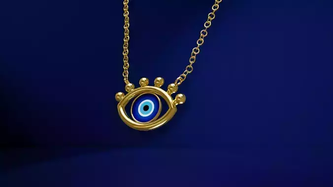Evil Eye Pendant Necklace Gold 3d Model