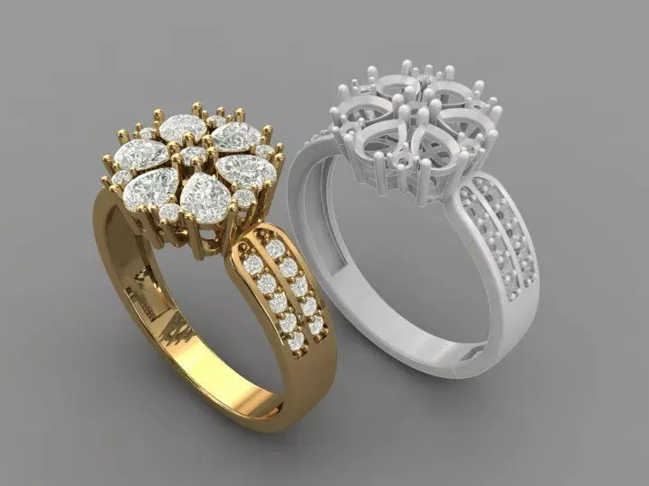 golden 3d jewelry flower ring 3D print model