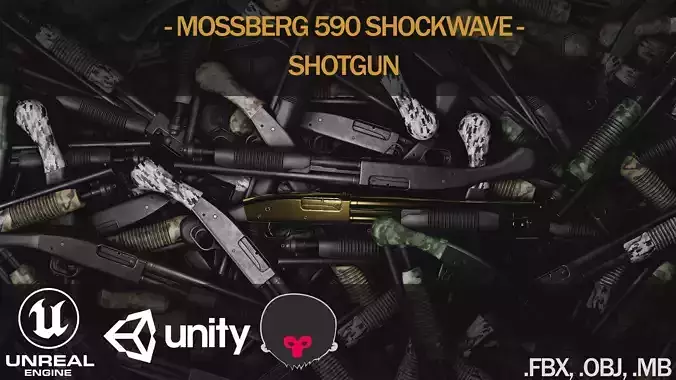 Mossberg 590 Shockwave Shotgun Pack Low-poly 3D model