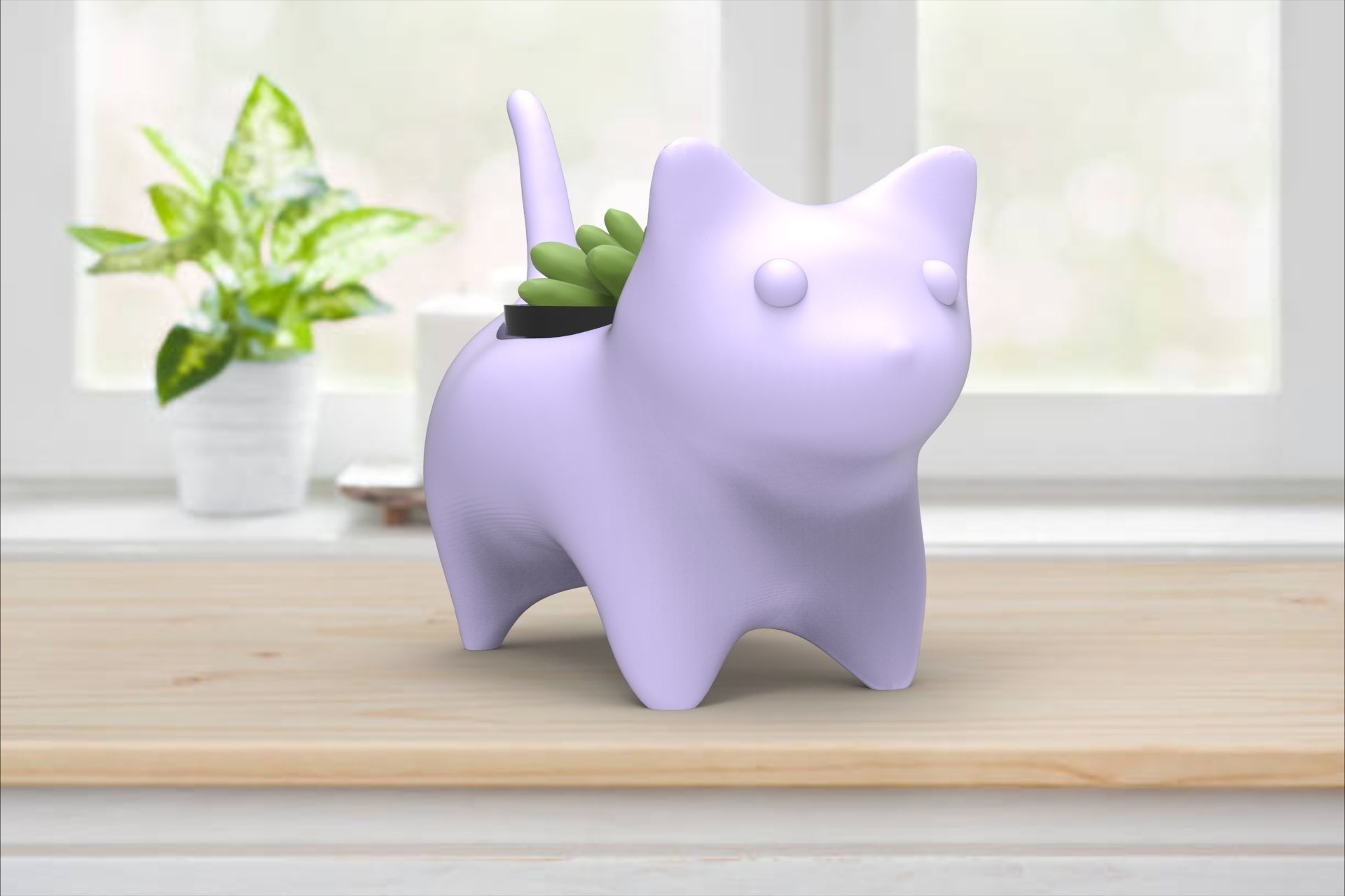 Vase potted succulent and plants Cat 3D print model_3