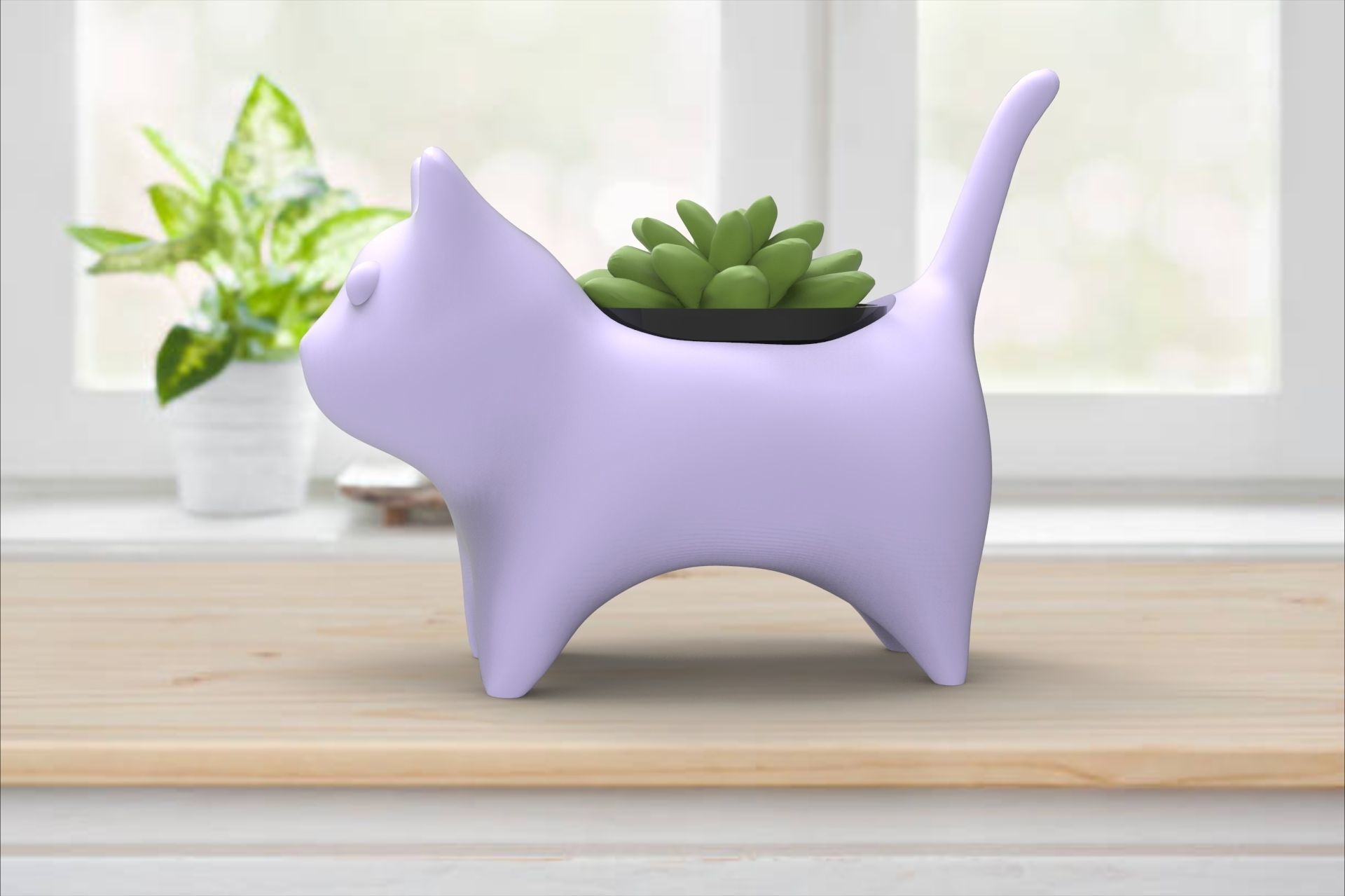 Vase potted succulent and plants Cat 3D print model_1