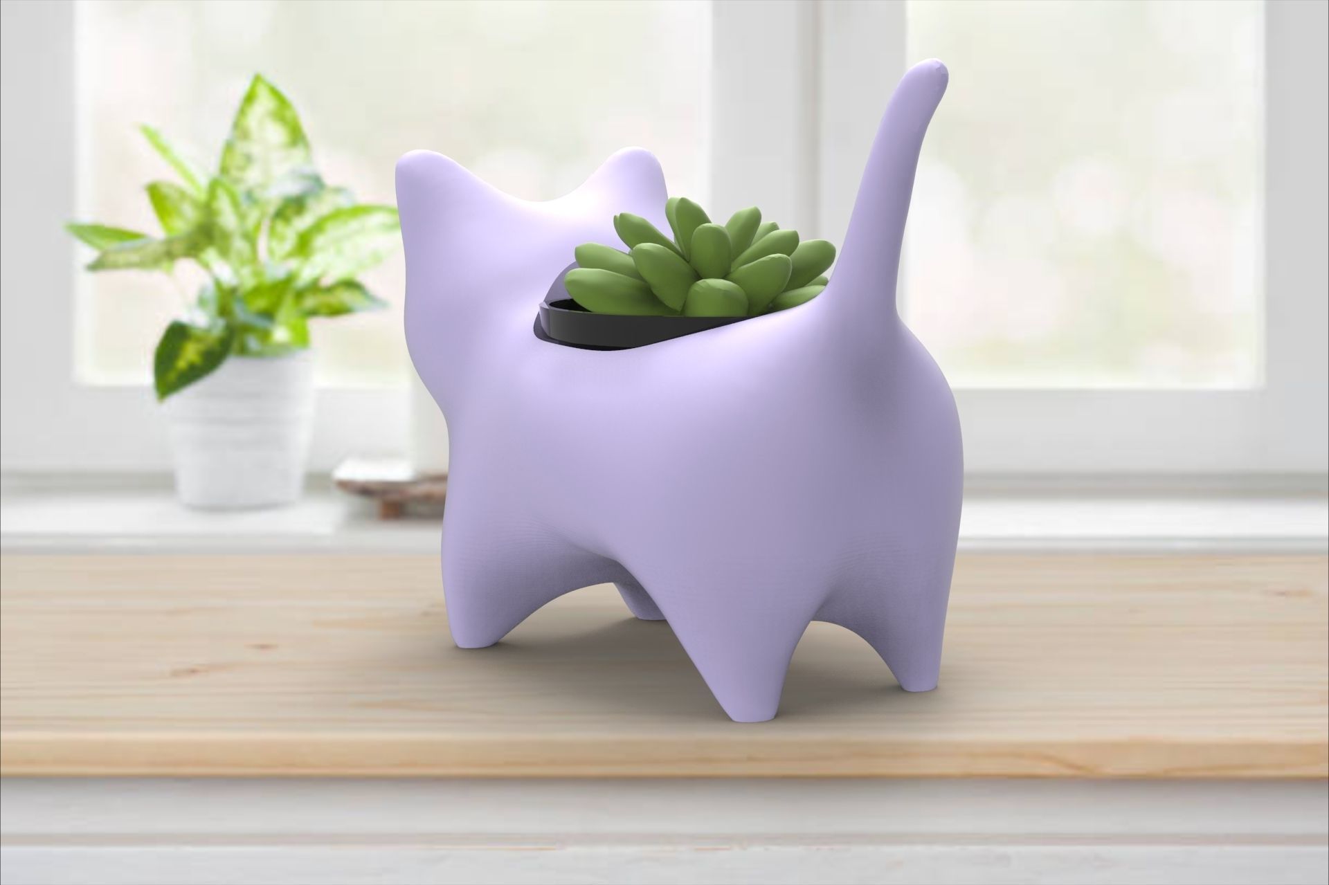 Vase potted succulent and plants Cat 3D print model_2