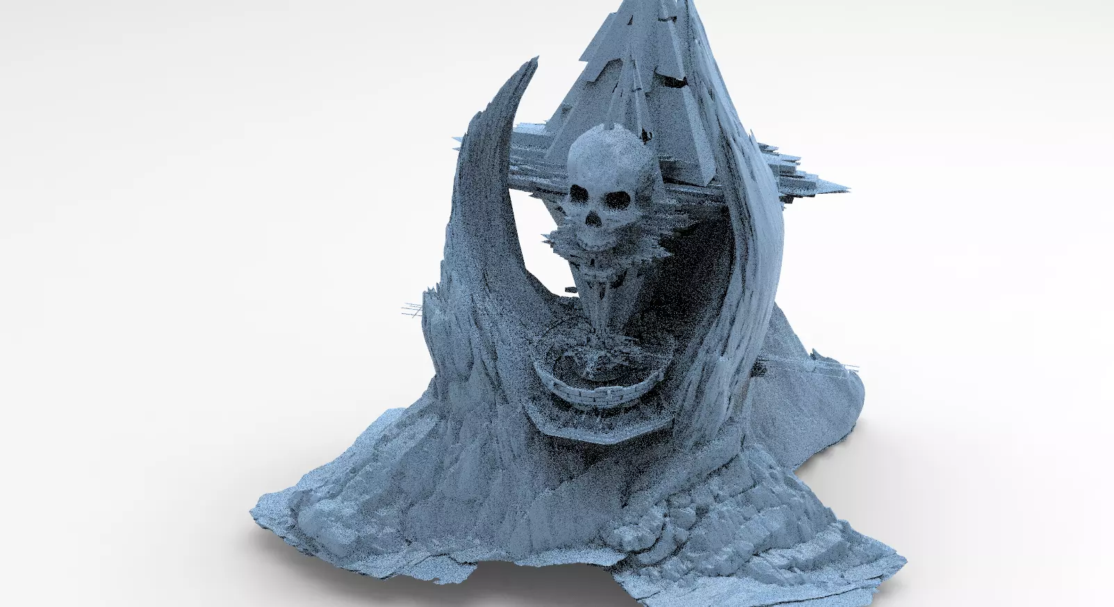 Scull Skeleton Sci fi architecture Mountain 3D model_0