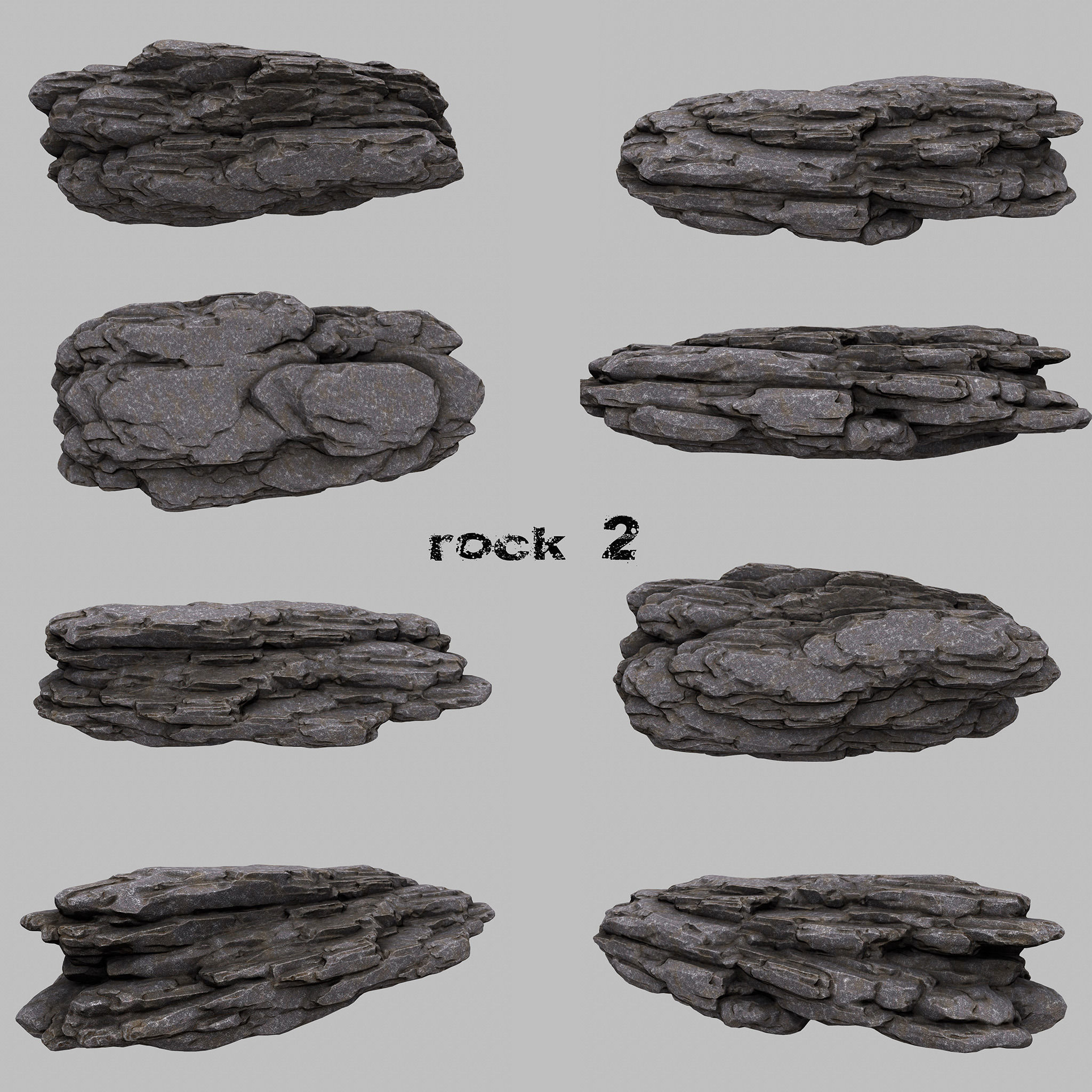 Rock Set rocks ready to be used in game 3D model_2