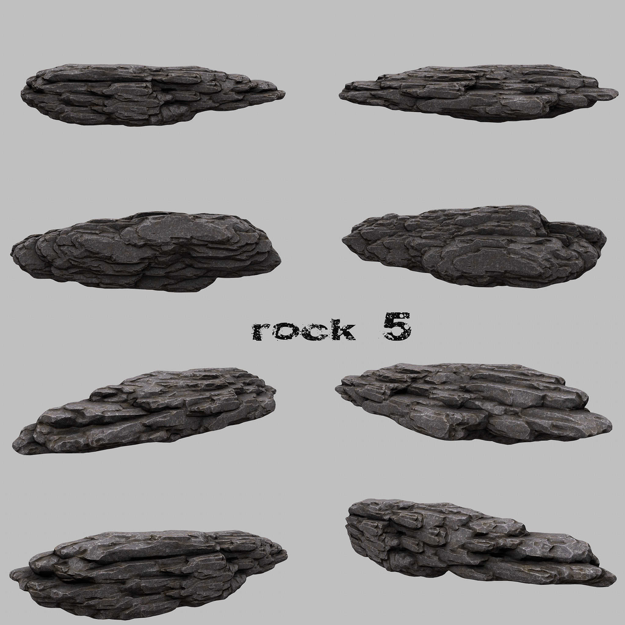 Rock Set rocks ready to be used in game 3D model_5