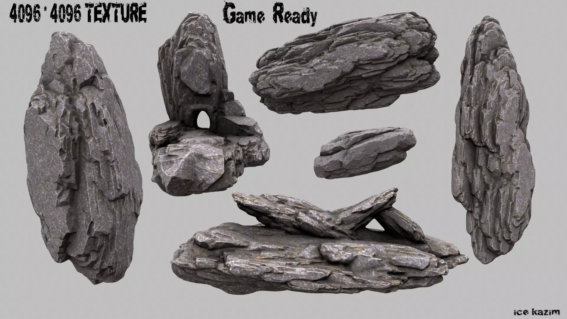Rock Set rocks ready to be used in game 3D model_0