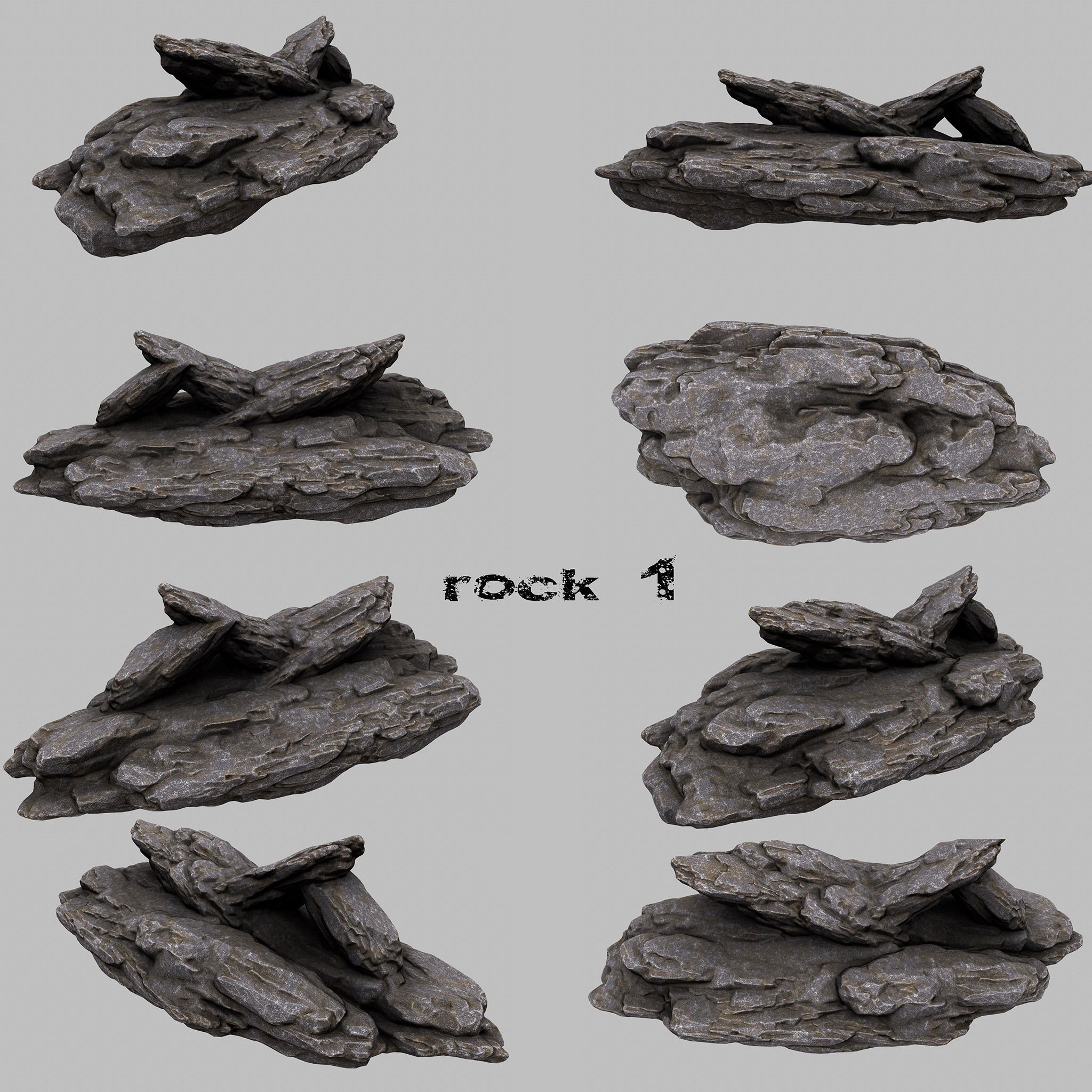 Rock Set rocks ready to be used in game 3D model_1