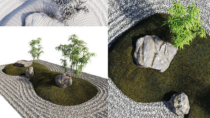 Japanese Rock Zen Garden 03 - PBR - Midpoly Low-poly 3D model
