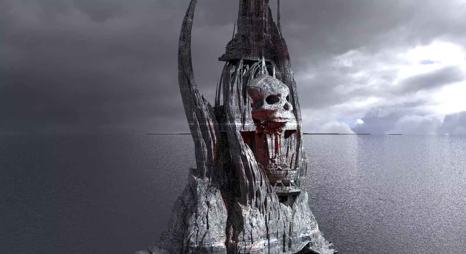 Ancient cliff face scull rock  3D model_0