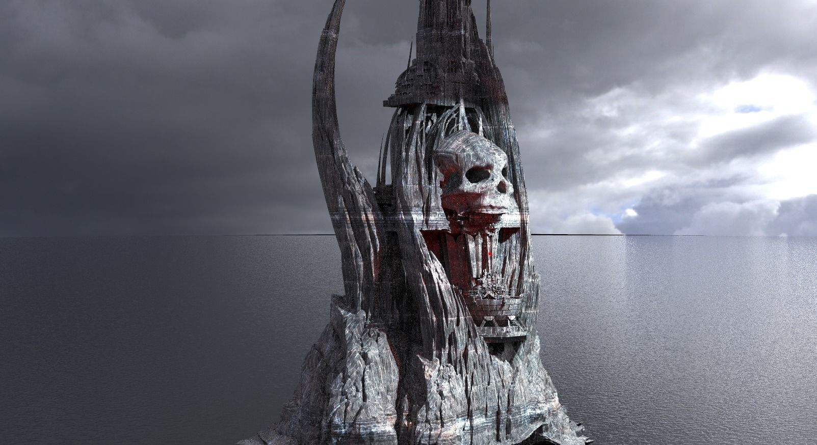 Ancient cliff face scull rock  3D model_1