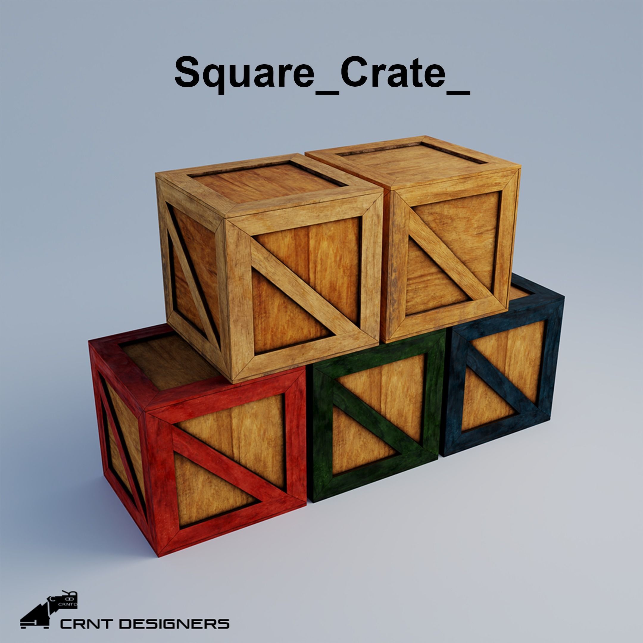Wooden Crate Pack Low-poly 3D model_4