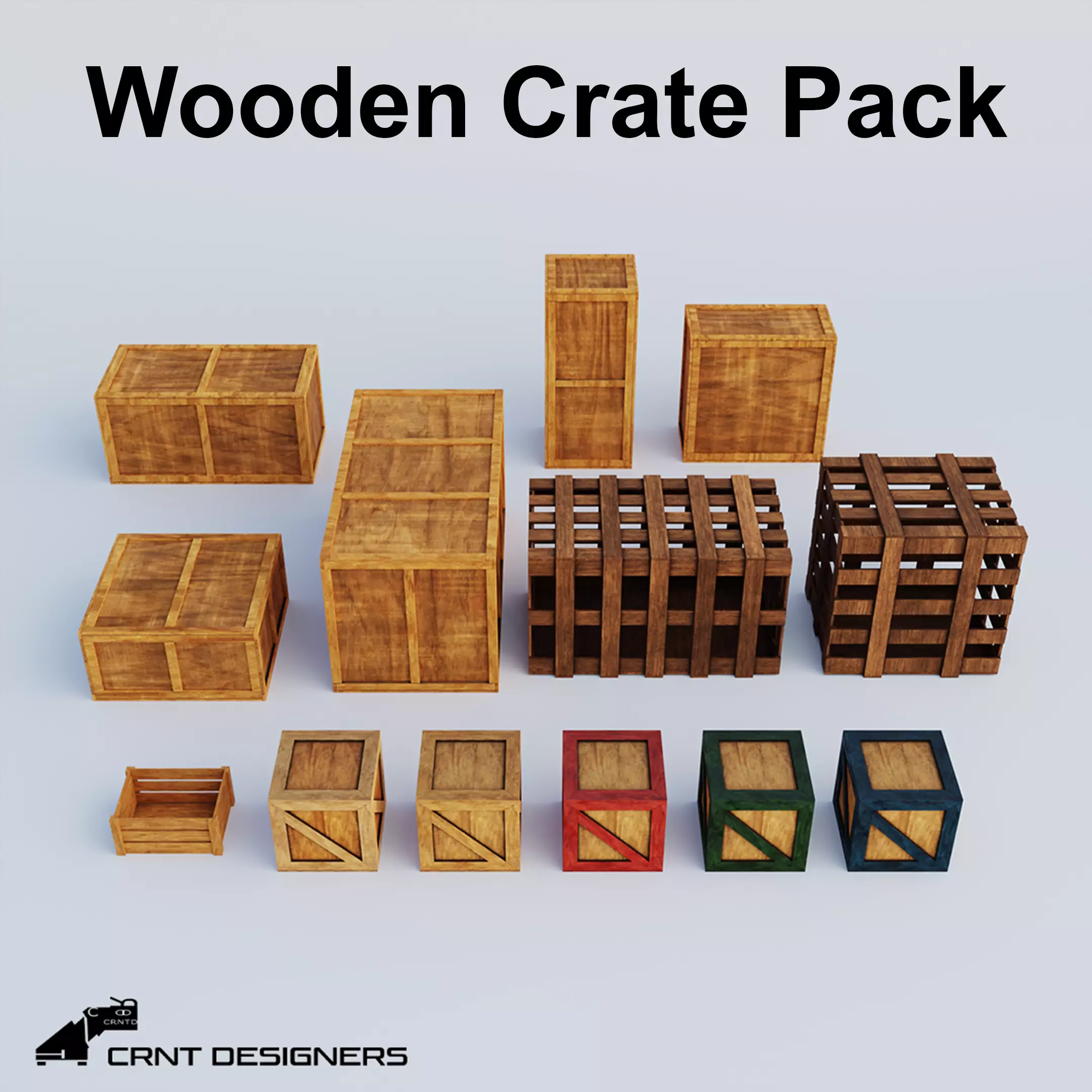 Wooden Crate Pack Low-poly 3D model_0
