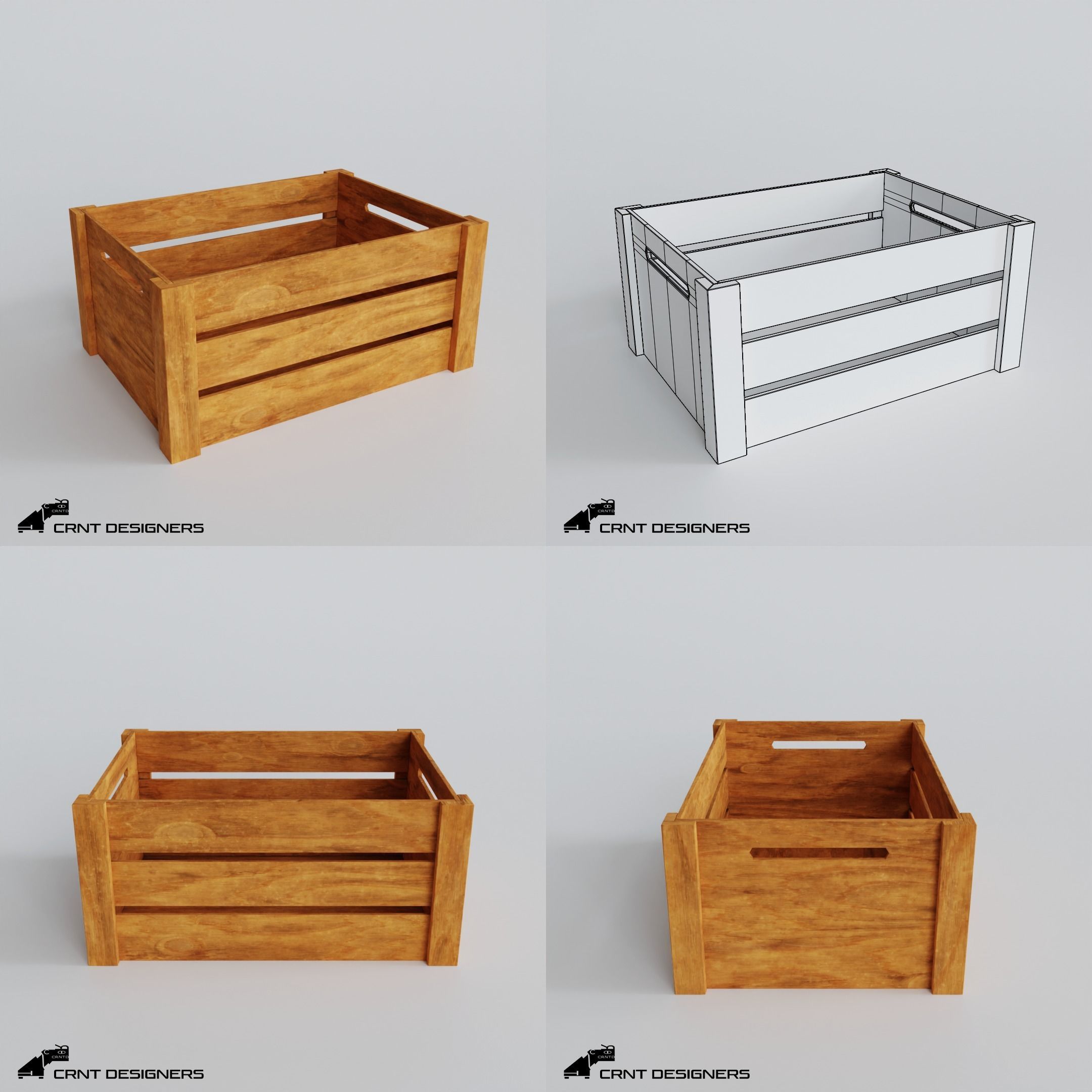 Wooden Crate Pack Low-poly 3D model_9