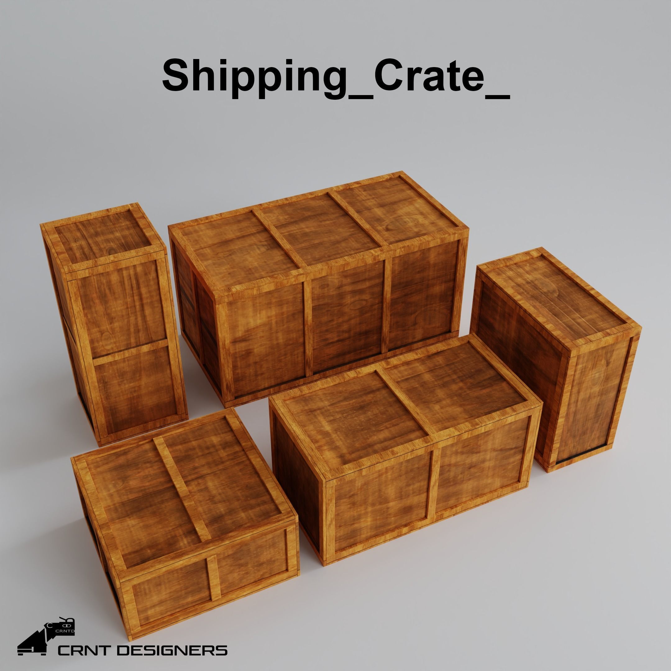 Wooden Crate Pack Low-poly 3D model_1