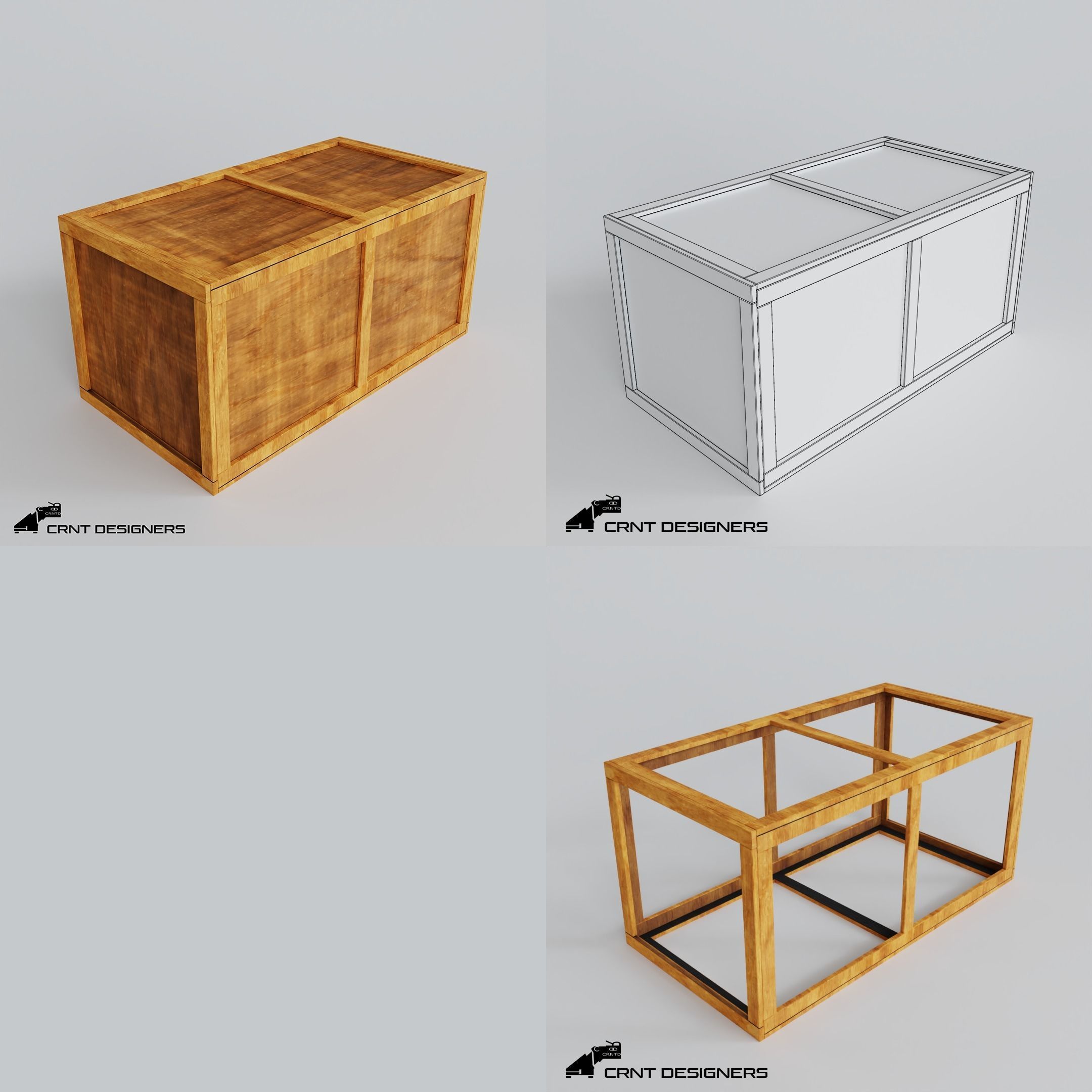 Wooden Crate Pack Low-poly 3D model_6