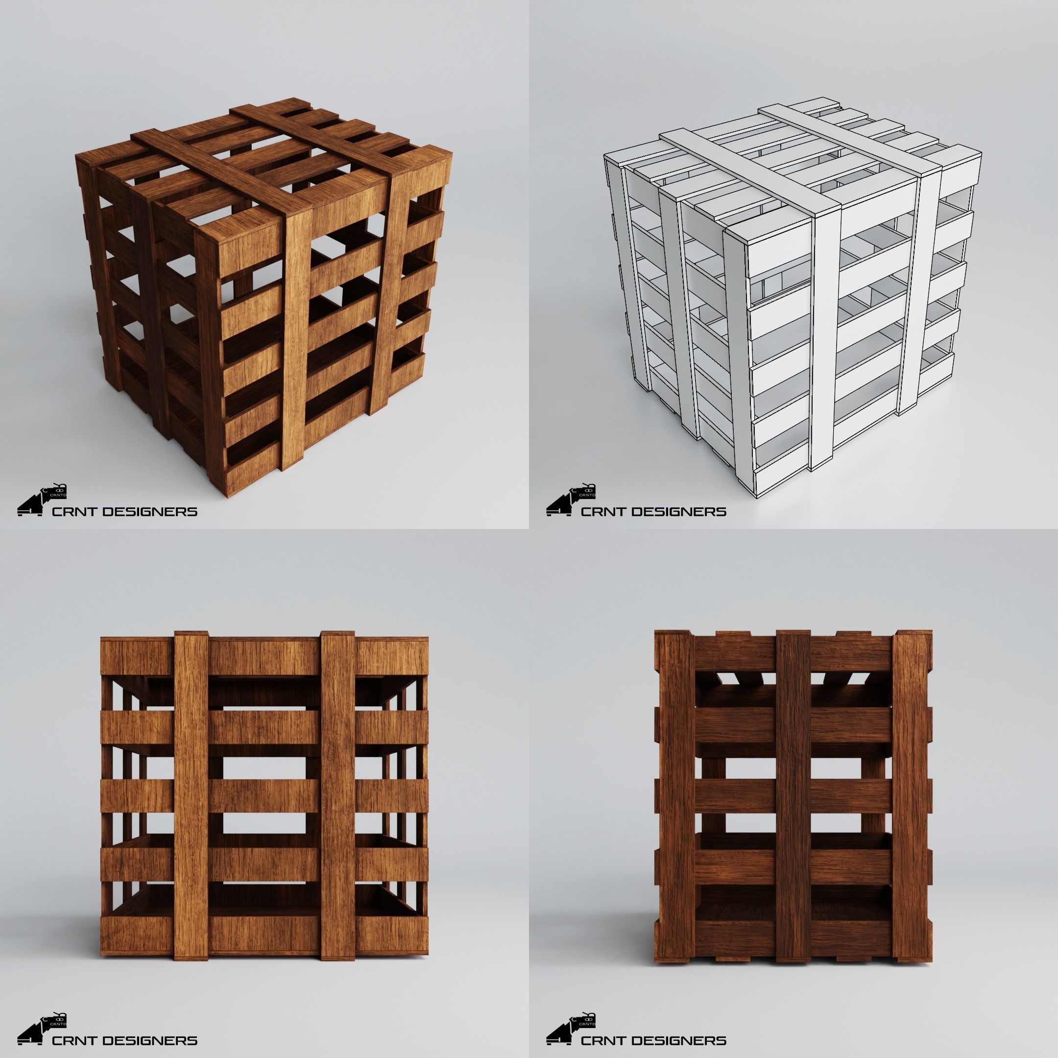 Wooden Crate Pack Low-poly 3D model_8