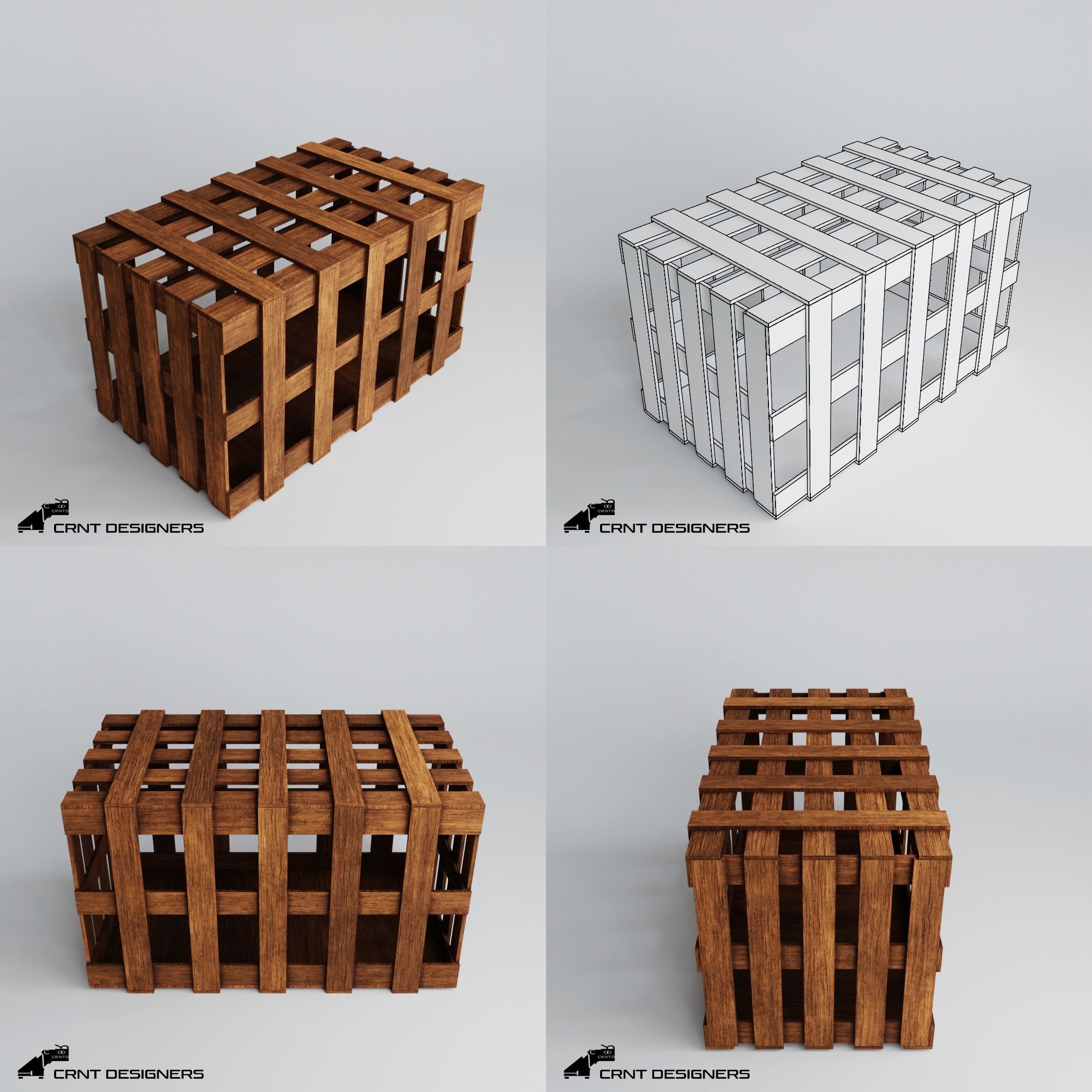 Wooden Crate Pack Low-poly 3D model_7