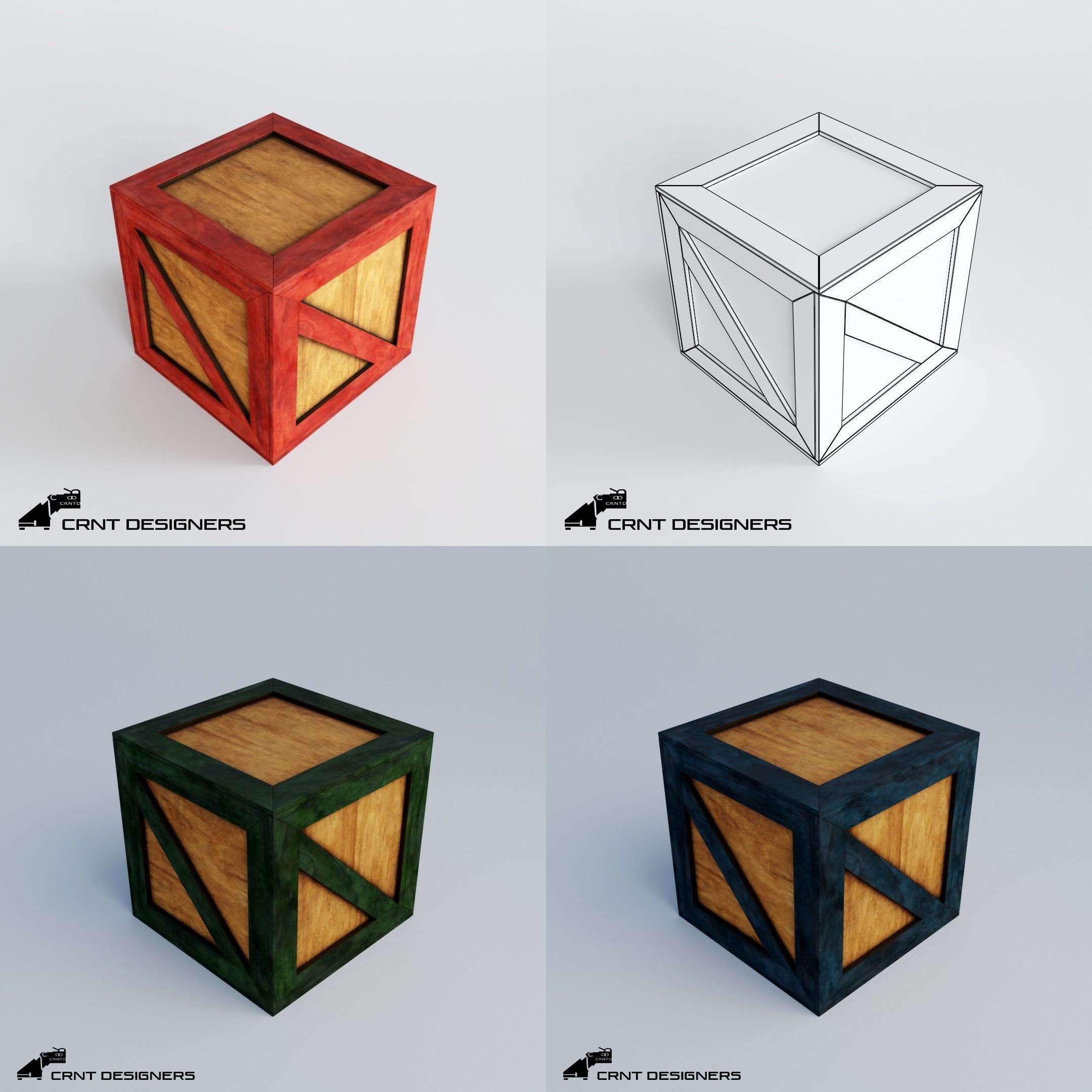 Wooden Crate Pack Low-poly 3D model_10