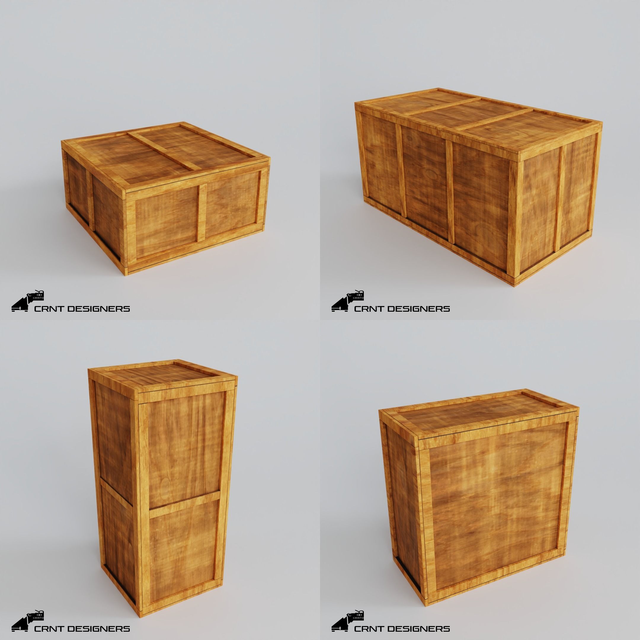 Wooden Crate Pack Low-poly 3D model_5