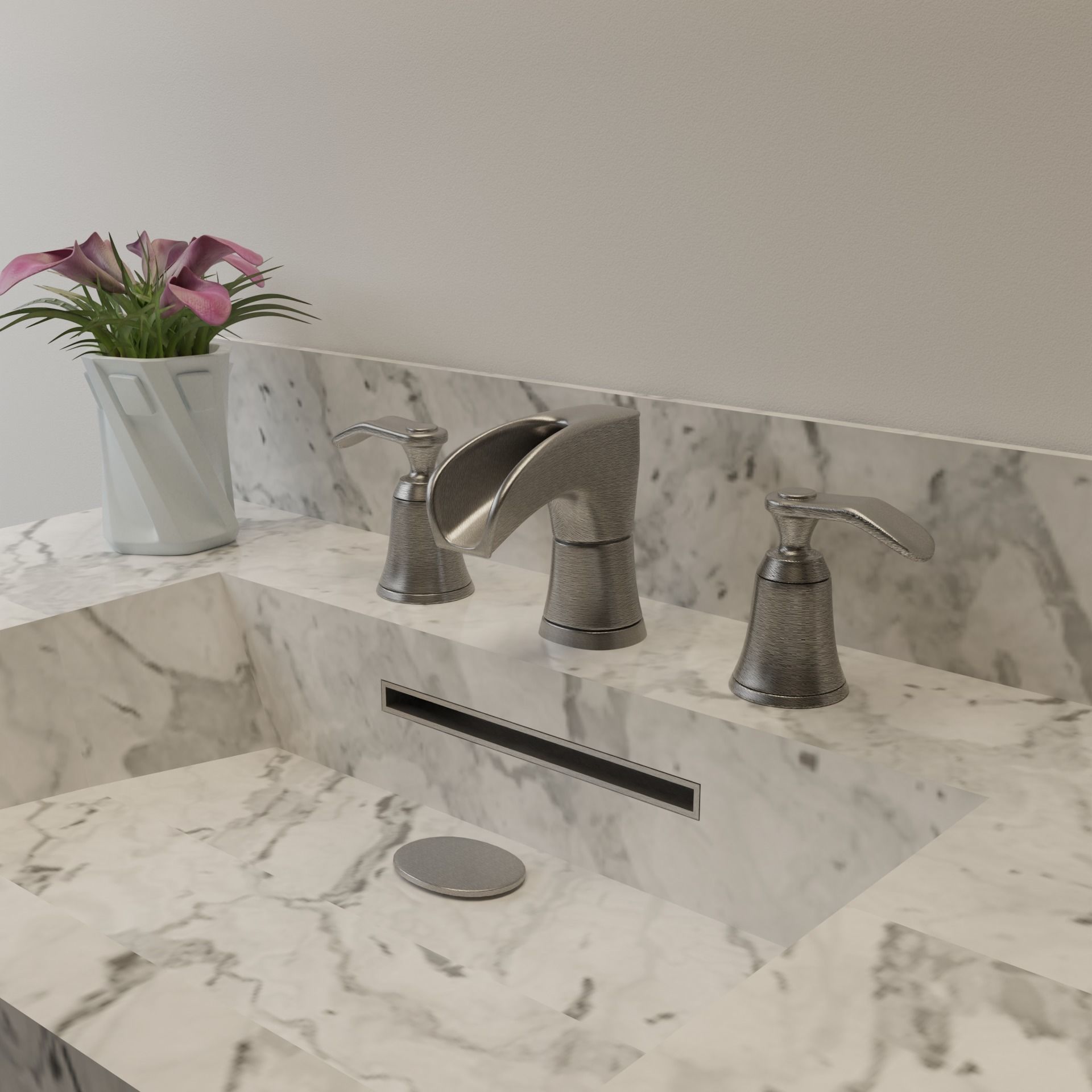 Bathroom Sink and Faucet Set VR AR Low-poly 3D model_2