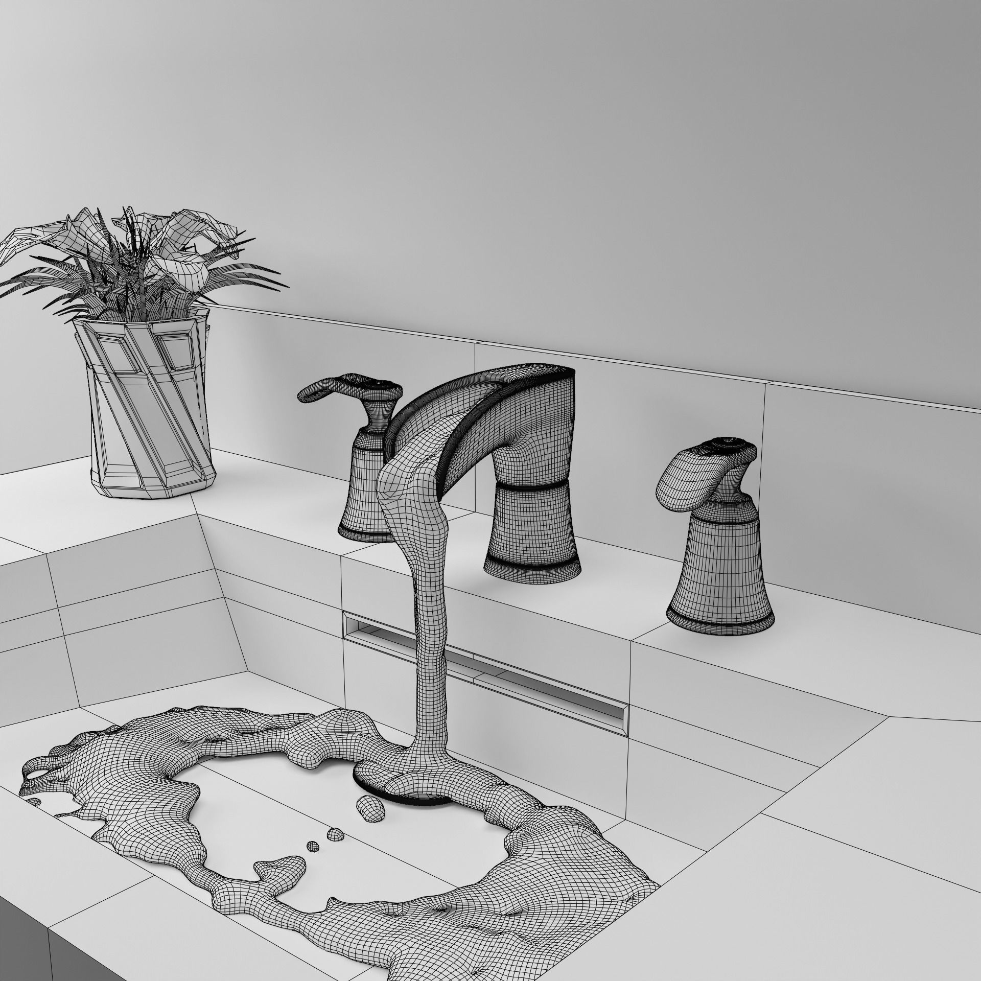 Bathroom Sink and Faucet Set VR AR Low-poly 3D model_1