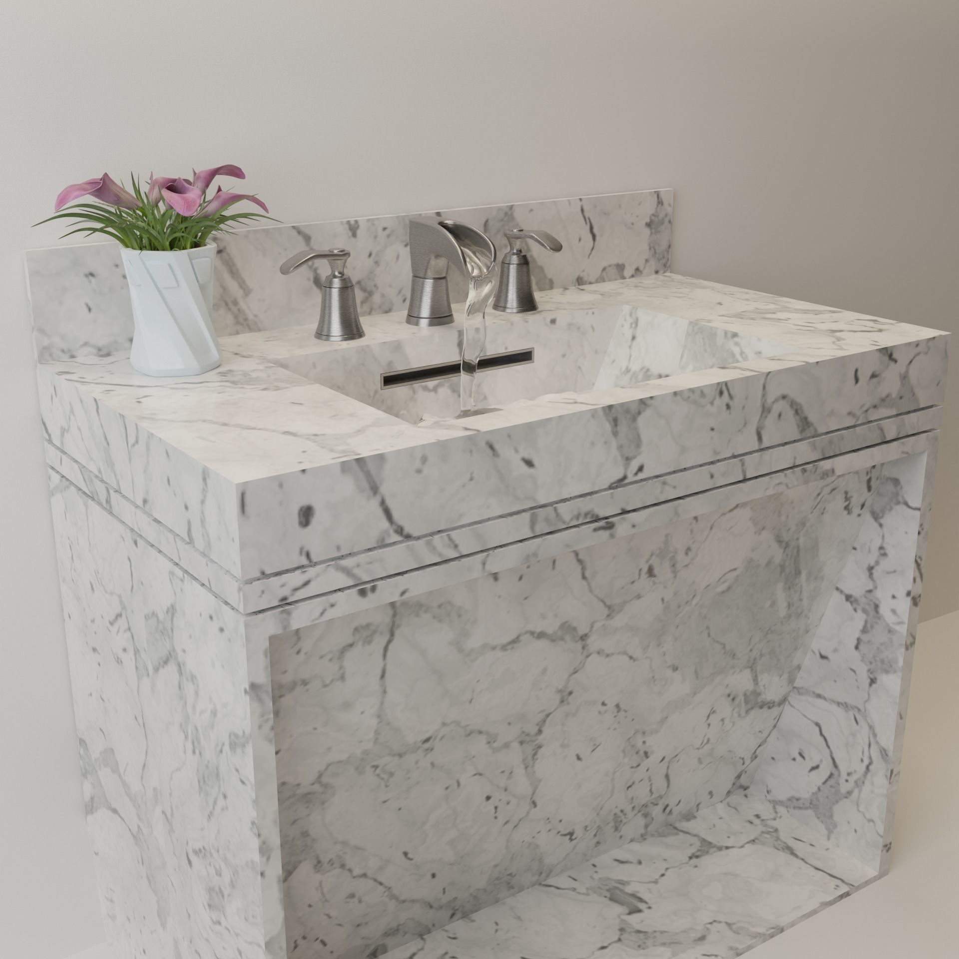 Bathroom Sink and Faucet Set VR AR Low-poly 3D model_3