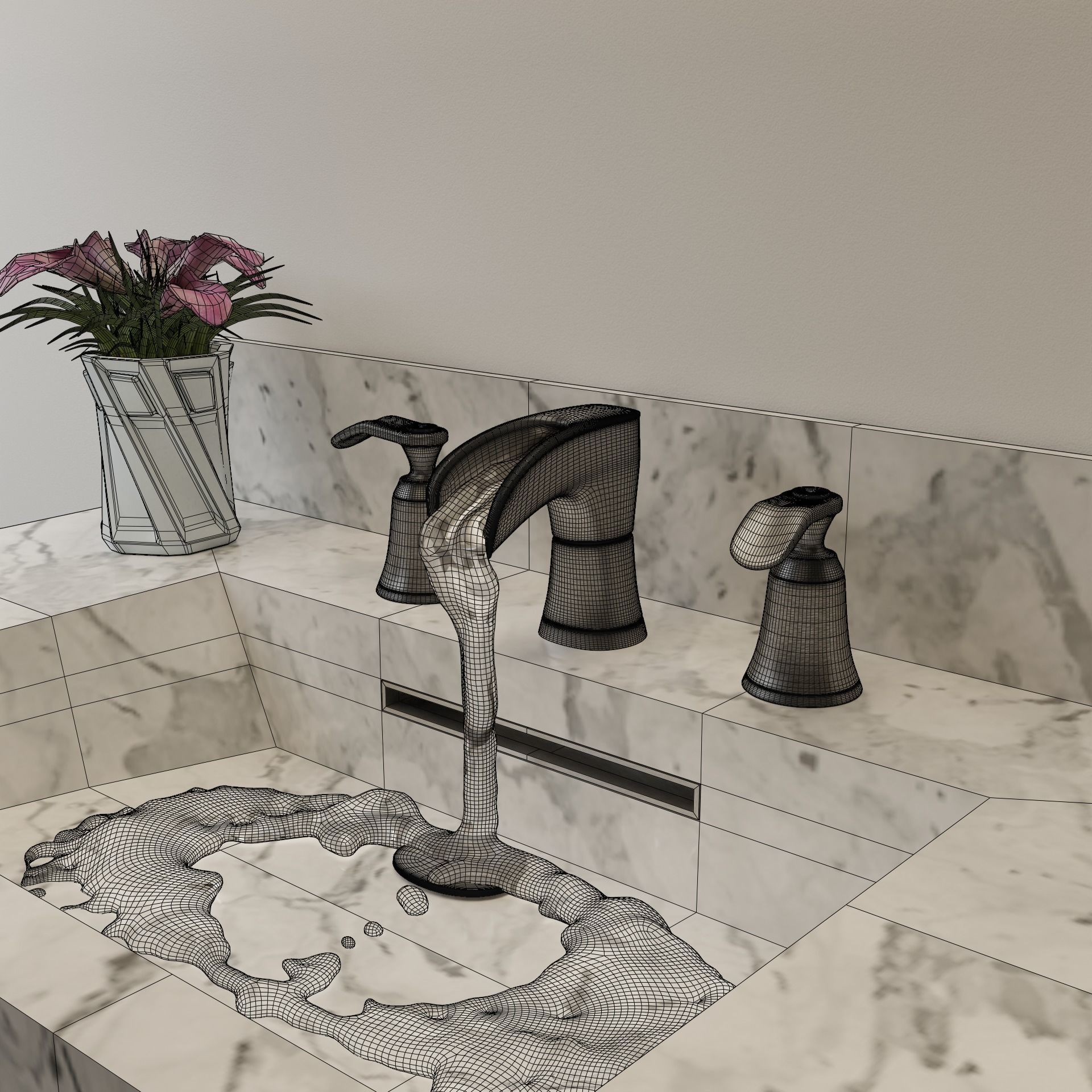 Bathroom Sink and Faucet Set VR AR Low-poly 3D model_5