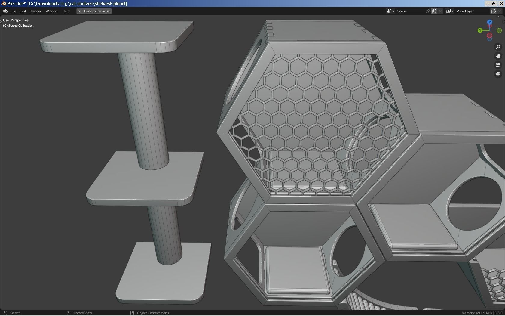 Modular wall mounted cat shelves with ladders and scratchers 3D model_4