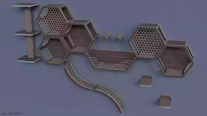 Modular wall mounted cat shelves with ladders and scratchers