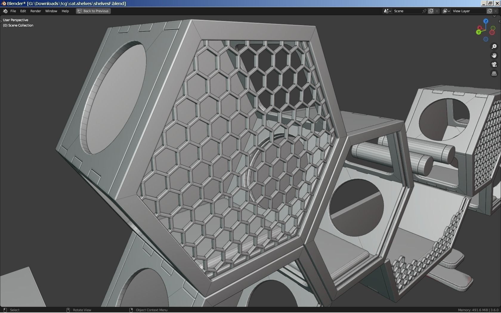 Modular wall mounted cat shelves with ladders and scratchers 3D model_5