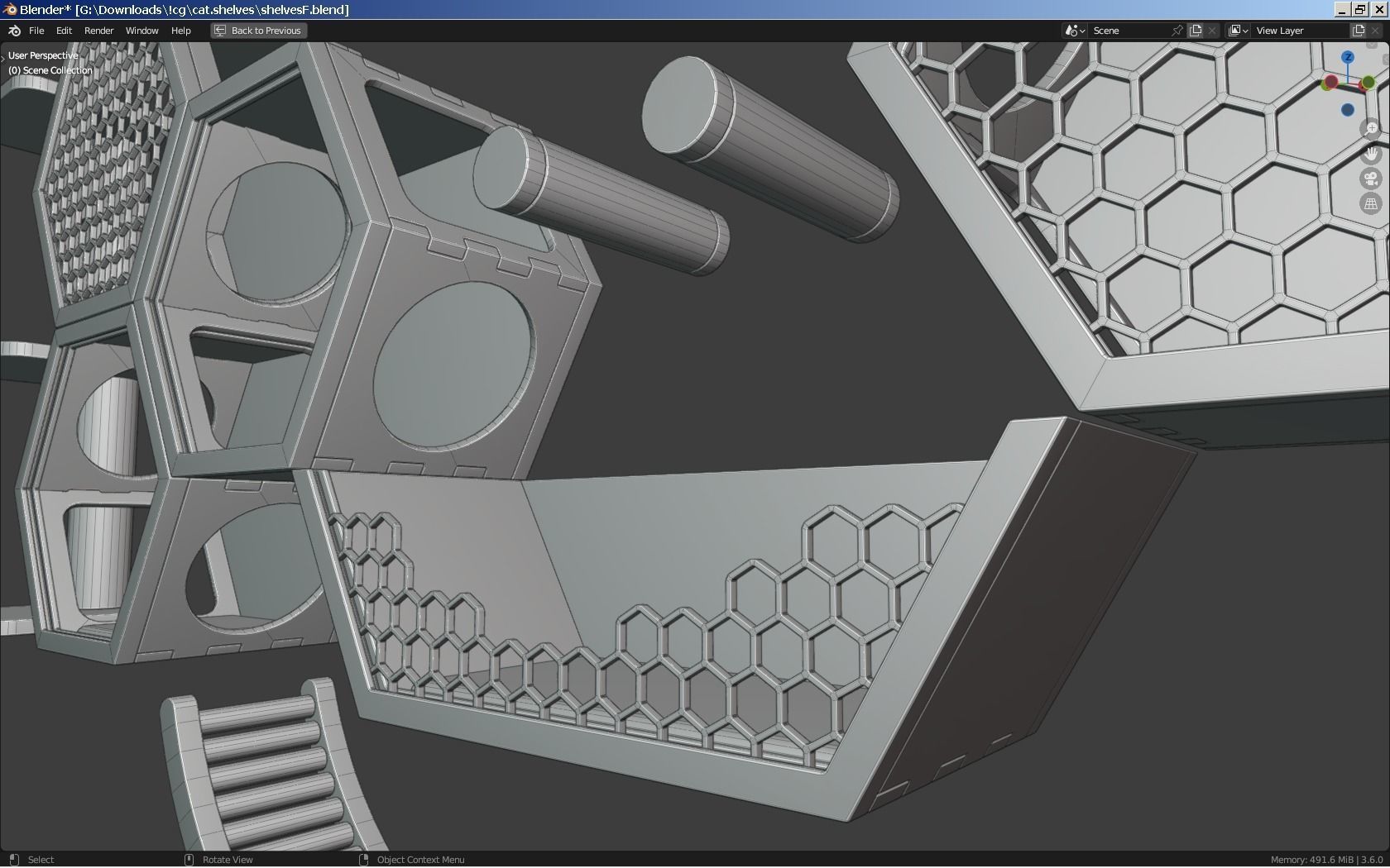 Modular wall mounted cat shelves with ladders and scratchers 3D model_6