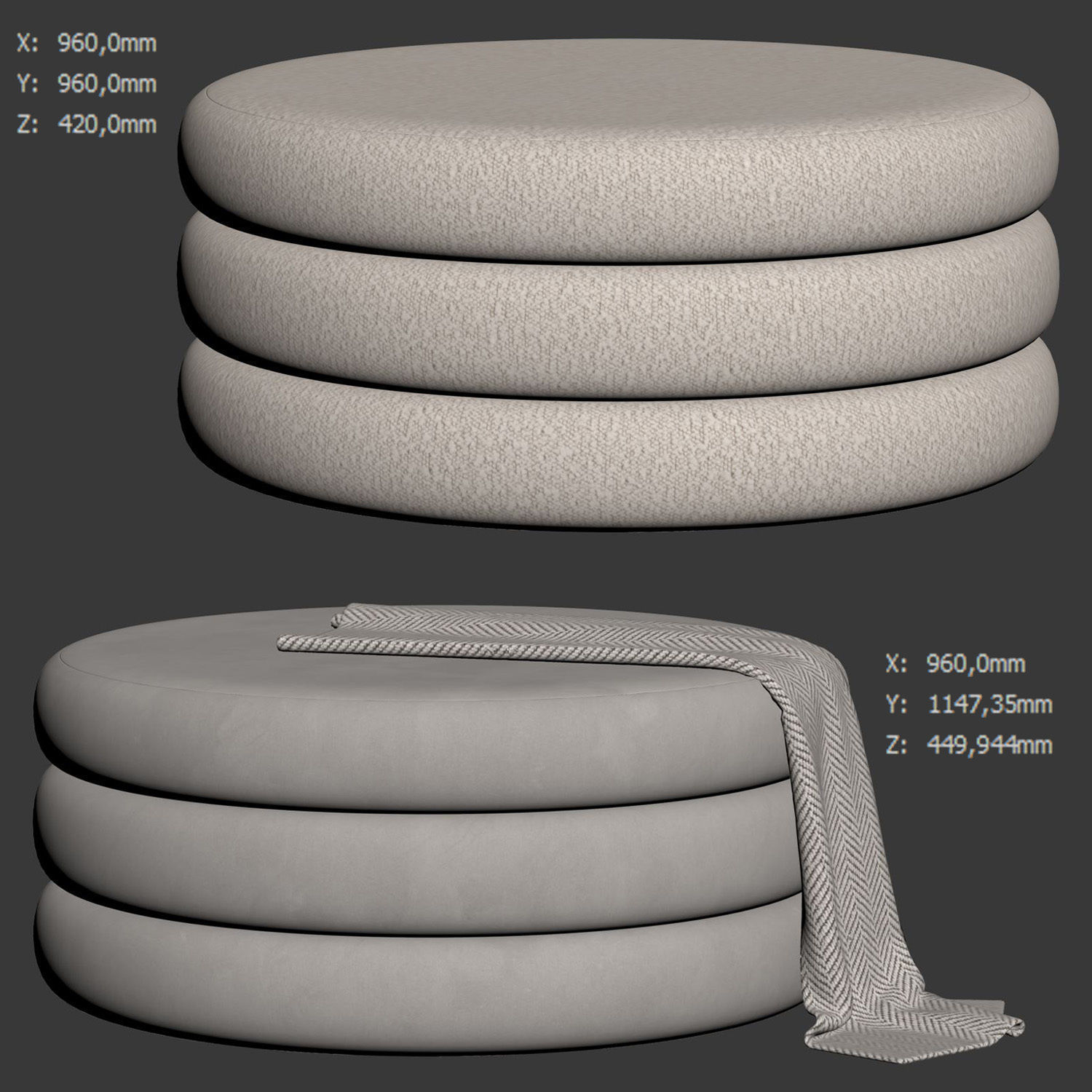 Boucle Fiel Ottomans by Style in Form 3D model_4
