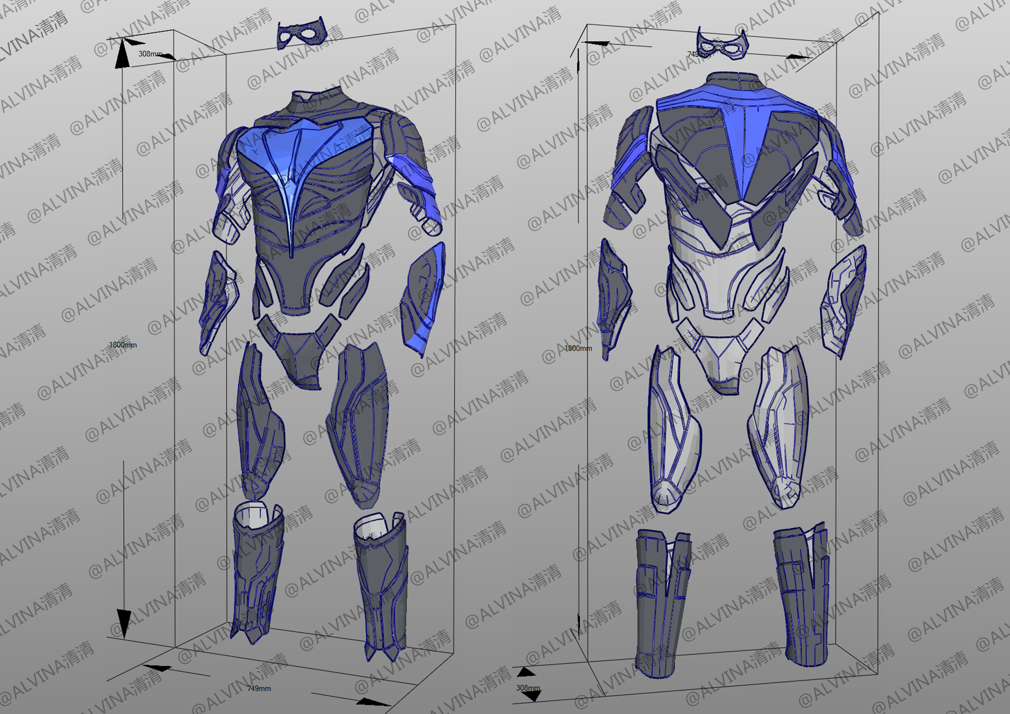 Teen Titans Nightwing - Cosplay Pepakura Foam Full Low-poly 3D model_1