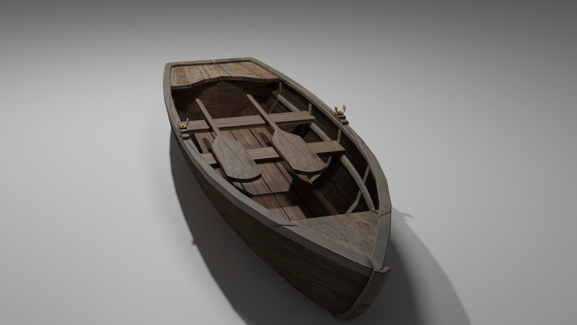 Wood boat Low-poly 3D model_7